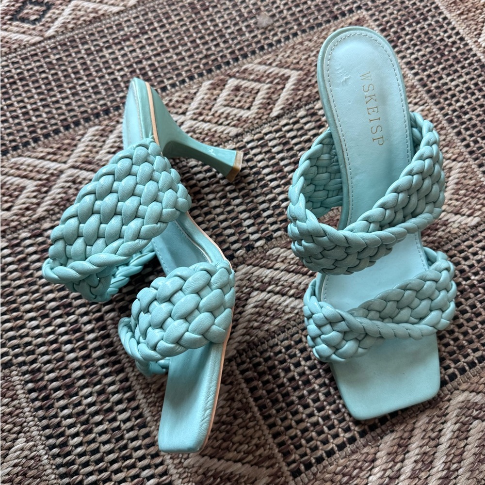 Turquoise Braided High Heeled Sandals Size 8